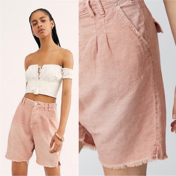 Free People We The Free Utility Harem Shorts Rose Pink‎ Size 2 Button Fly - Picture 2 of 8
